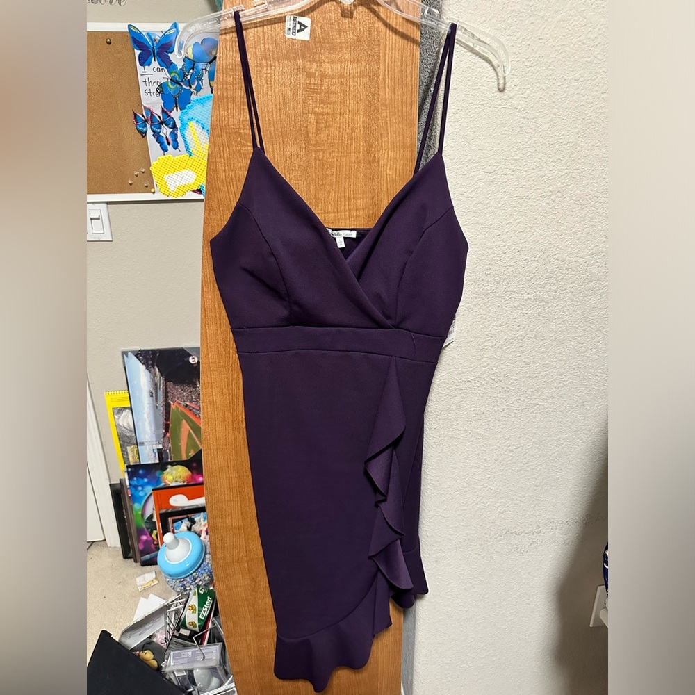 NWT Womens Large Charlotte Russe Purple Mini Dress Ruffles Asymmetrical